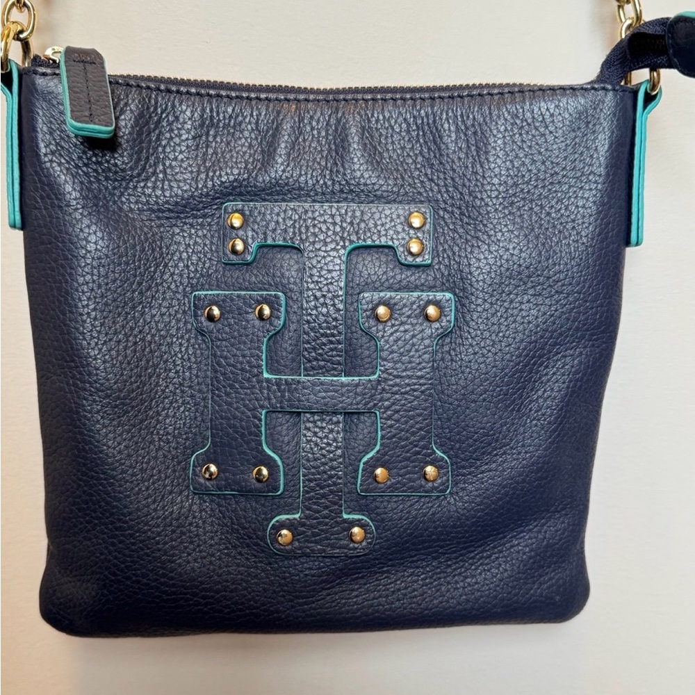 Tommy Hilfiger Signature Blue Crossbody Shoulder Bag Gold Chain